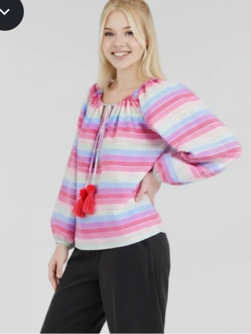 J. Crew Pink Multicolor Striped Tie-Front Peasant Top Size-Small NWOT - Picture 1 of 9
